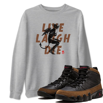 9s Olive shirts to match jordans Laughing Devil sneaker match tees Air Jordan 9 Olive match shoes to clothes SNRT Sneaker Tees unisex cotton Heather Grey 1 shirts