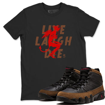 9s Olive shirts to match jordans Laughing Devil sneaker match tees Air Jordan 9 Olive match shoes to clothes SNRT Sneaker Tees unisex cotton Black 1 shirts