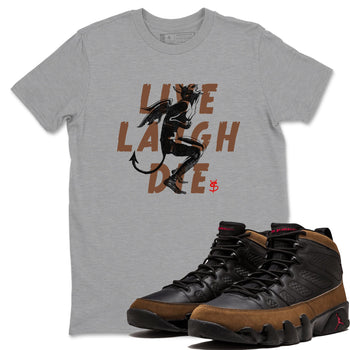 9s Olive shirts to match jordans Laughing Devil sneaker match tees Air Jordan 9 Olive match shoes to clothes SNRT Sneaker Tees unisex cotton Heather Grey 1 shirts