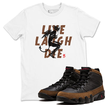 9s Olive shirts to match jordans Laughing Devil sneaker match tees Air Jordan 9 Olive match shoes to clothes SNRT Sneaker Tees unisex cotton White 1 shirts