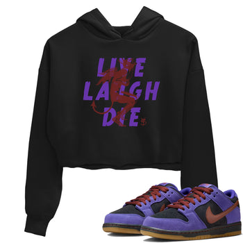 Sneaker match tees – Sneaker Threads To Match Dunk Low Persian Violet Shoes – Laughing Devil Crop T-Shirt Black 1