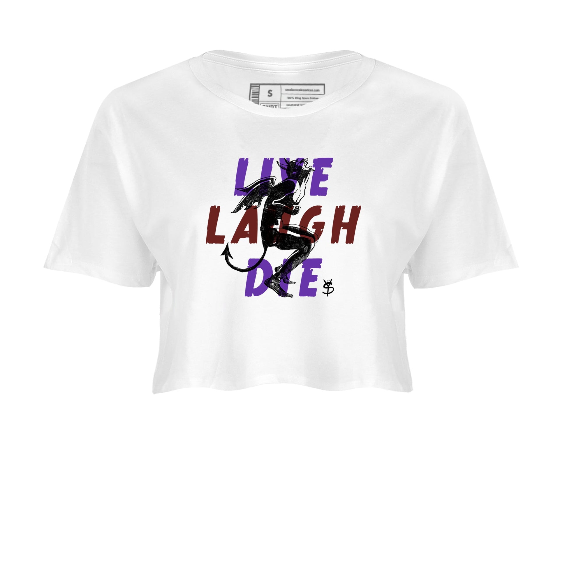 Sneaker match tees – Sneaker Threads To Match Dunk Low Persian Violet Shoes – Laughing Devil Crop T-Shirt White 2