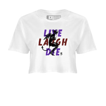 Sneaker match tees – Sneaker Threads To Match Dunk Low Persian Violet Shoes – Laughing Devil Crop T-Shirt White 2