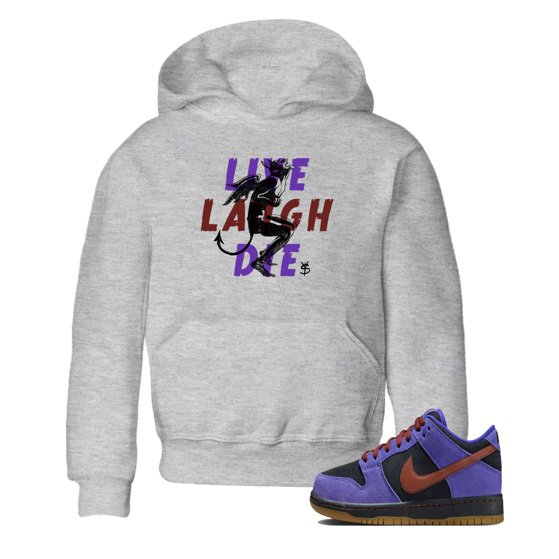 Sneaker match tees – Sneaker Threads To Match Dunk Low Persian Violet Shoes – Laughing Devil Kids T-Shirt Heather Grey 1