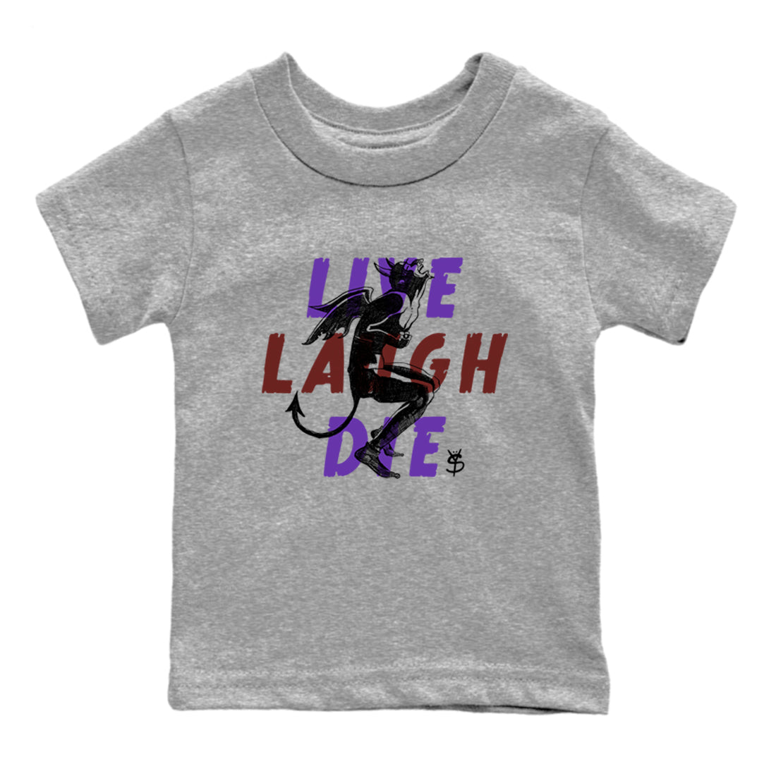 Sneaker match tees – Sneaker Threads To Match Dunk Low Persian Violet Shoes – Laughing Devil Kids T-Shirt Heather Grey 2