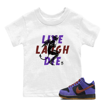 Sneaker match tees – Sneaker Threads To Match Dunk Low Persian Violet Shoes – Laughing Devil Kids T-Shirt White 1