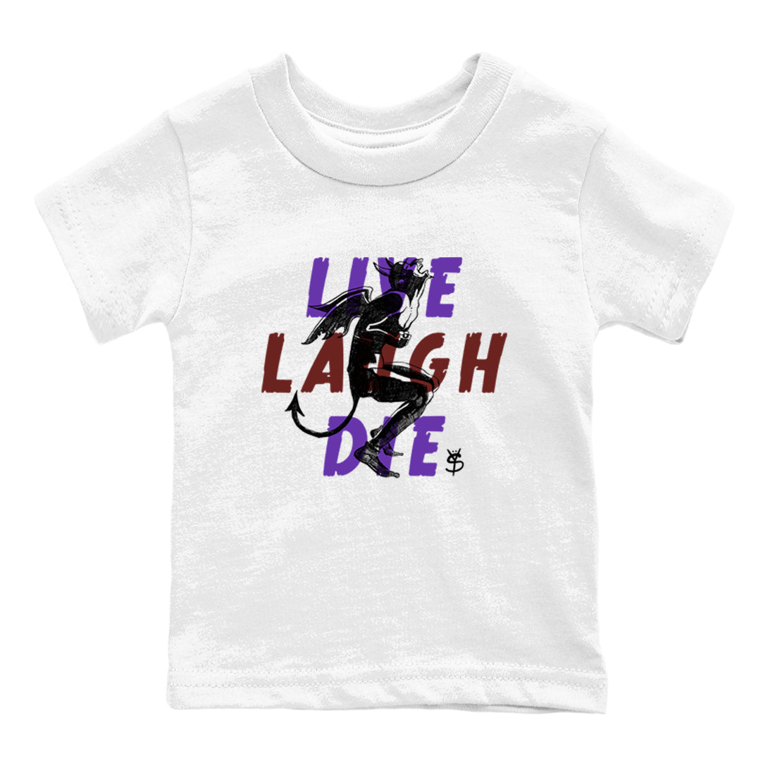 Sneaker match tees – Sneaker Threads To Match Dunk Low Persian Violet Shoes – Laughing Devil Kids T-Shirt White 2
