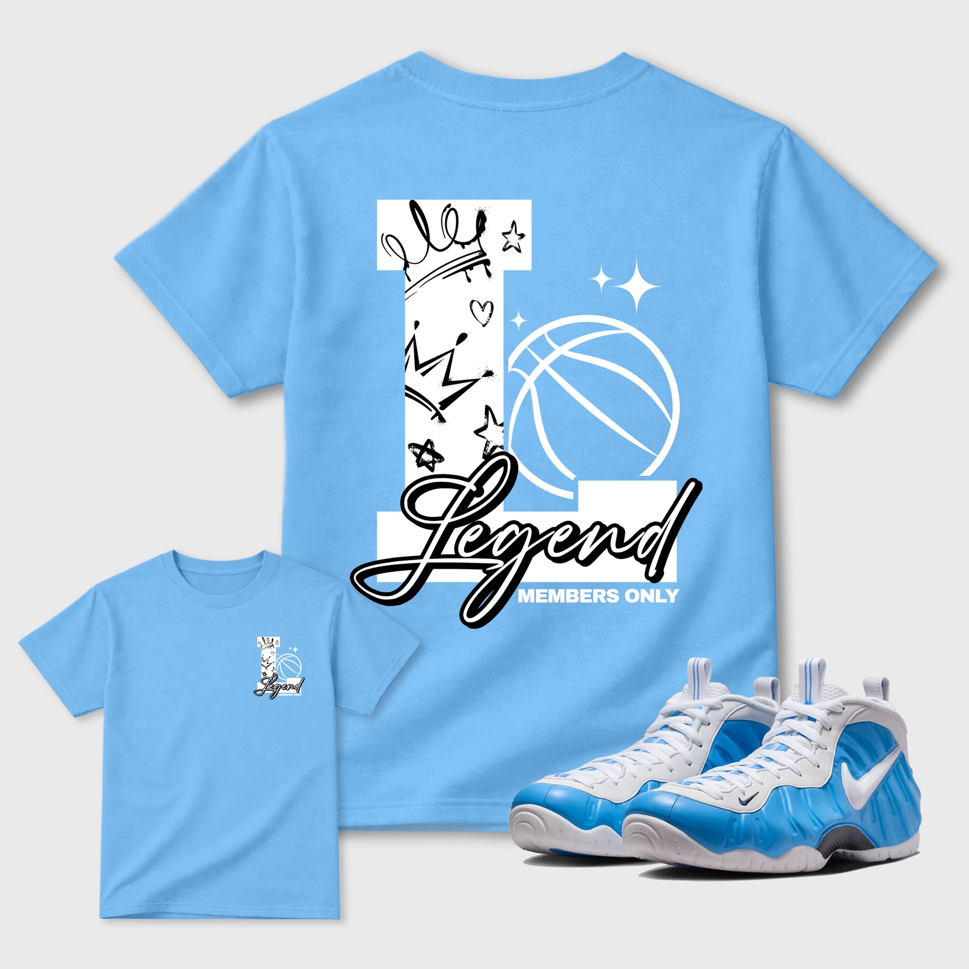 Legend sneaker match t-shirt styled to complete your fit with the sneakers, Double side graphic tee. shown in Carolina Blue.