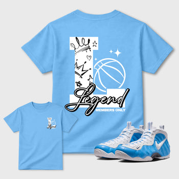 Legend sneaker match t-shirt styled to complete your fit with the sneakers, Double side graphic tee. shown in Carolina Blue.