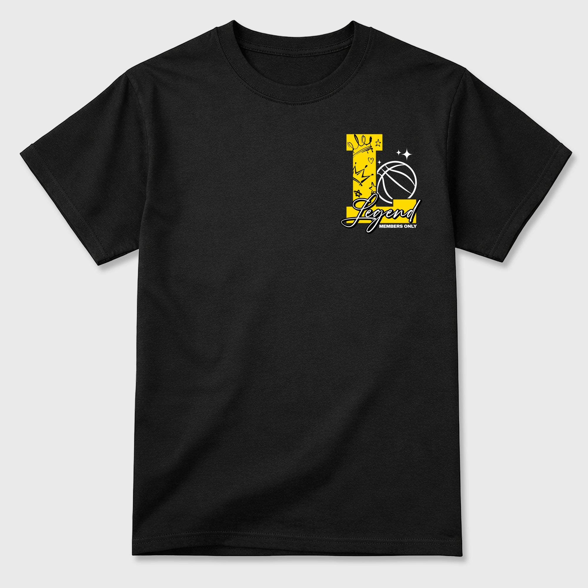 Legend Graphic T-Shirt featuring original streetwear artwork designed to complement the bold Tour Yellow and Dark Blue Grey accents of the Air Jordan 4 Tour Yellow. Black Graphic T-Shirt.