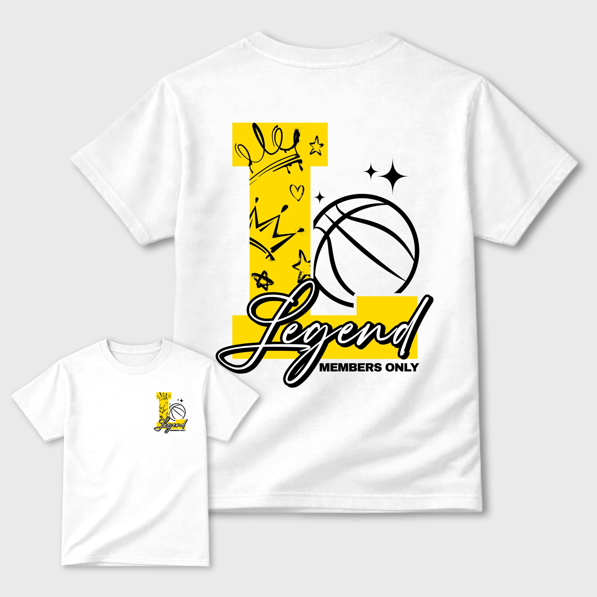 Legend Graphic T-Shirt featuring original streetwear artwork designed to complement the bold Tour Yellow and Dark Blue Grey accents of the Air Jordan 4 Tour Yellow. White Graphic T-Shirt.