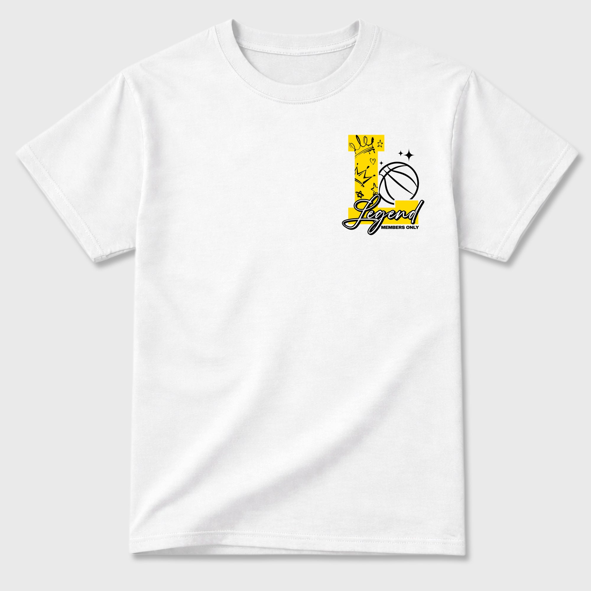 Legend Graphic T-Shirt featuring original streetwear artwork designed to complement the bold Tour Yellow and Dark Blue Grey accents of the Air Jordan 4 Tour Yellow. White Graphic T-Shirt.