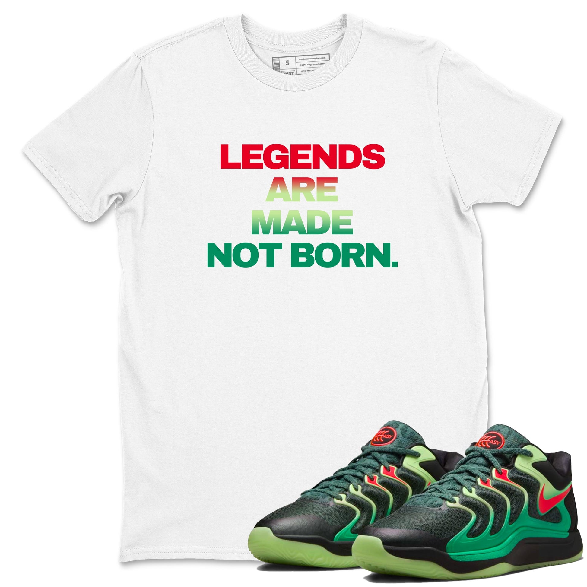 Sneaker Threads – Sneaker Tees To Match Nike KD 17 Easy Money Sniper – Legends Are Made Not Born Graphic Tee White 1. Perfect for Jordan releases 2025 colorways. Perfect for Kevin Durant sneaker releases and Easy Money basketball colorways loved by hoopers in 2025.