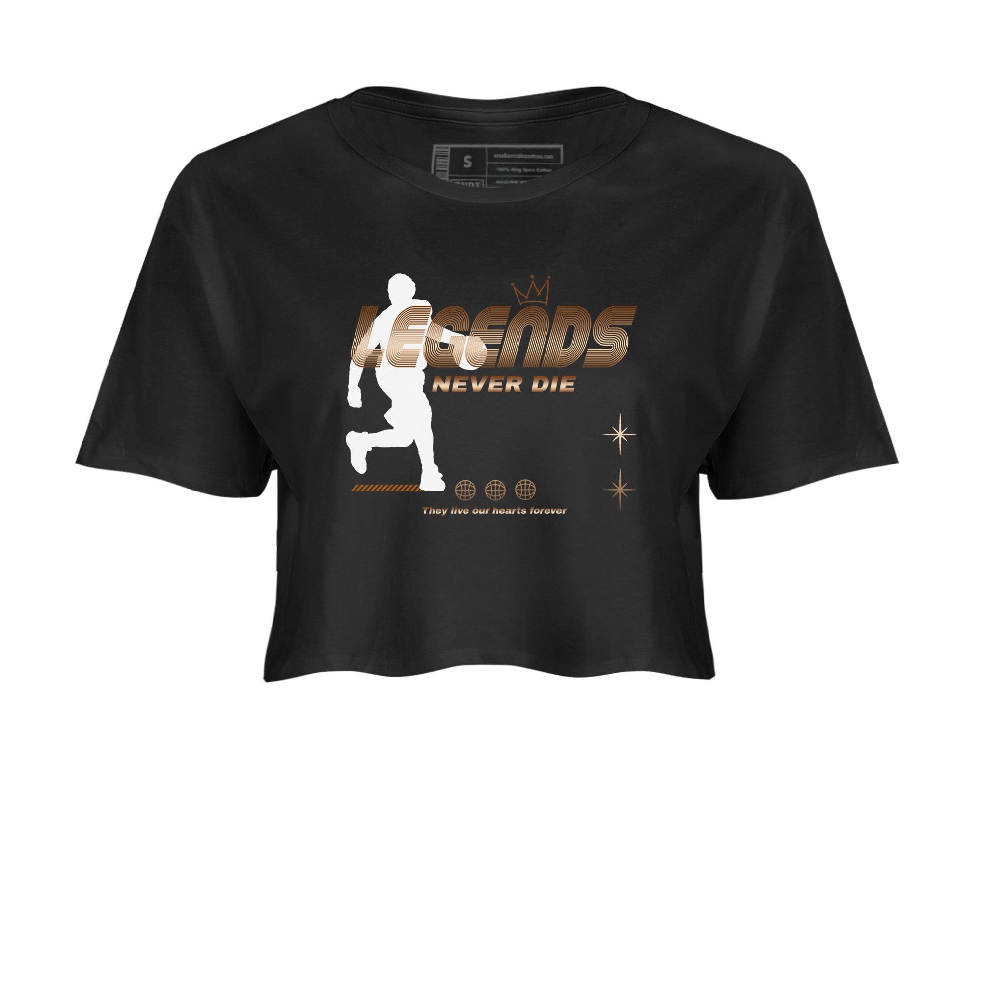 Foams One Metallic Copper shirts to match jordans Legends Never Die sneaker match tees Air Foamposite One Metallic Copper match shoes to clothes SNRT Sneaker Tees unisex cotton Black 2 crop tee
