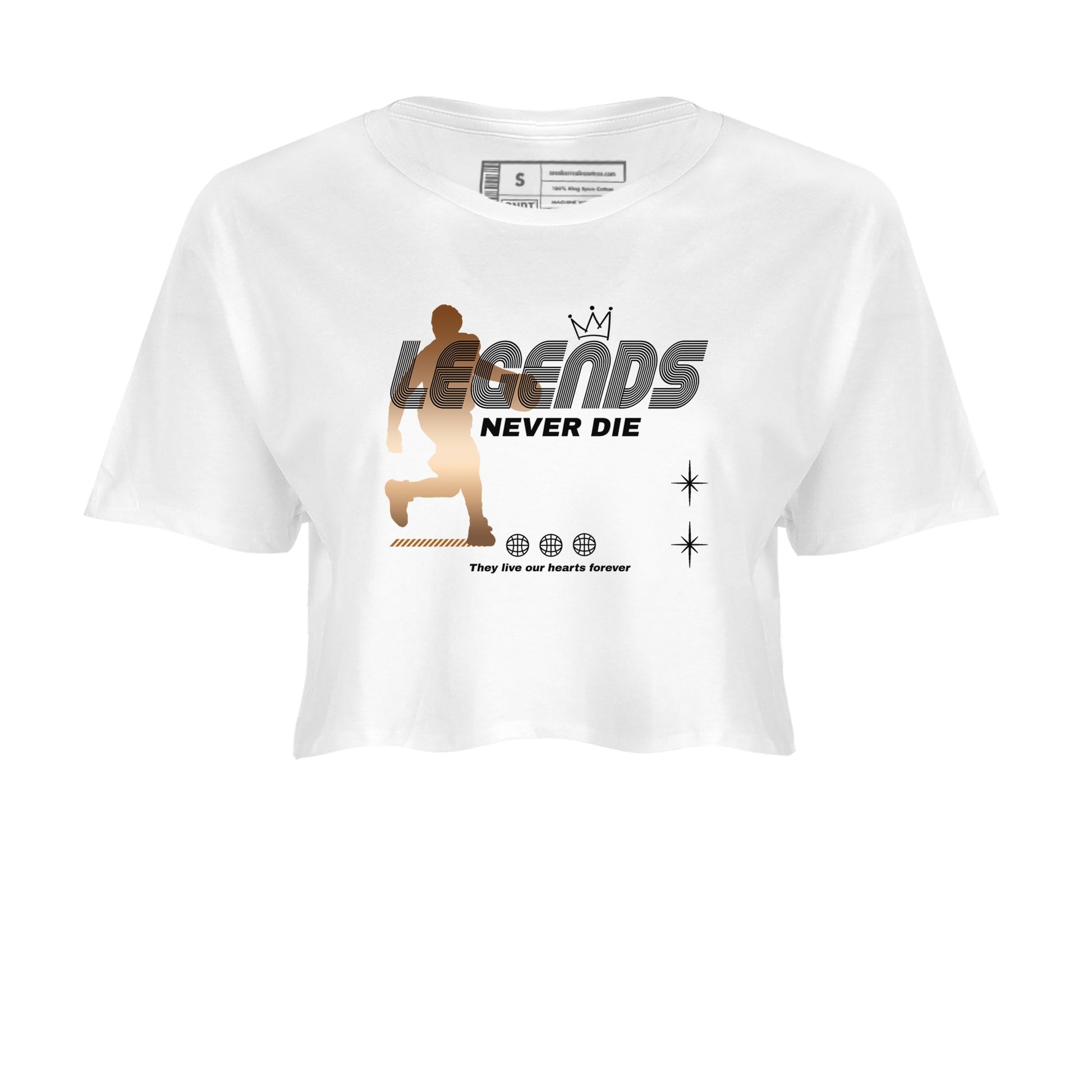 Foams One Metallic Copper shirts to match jordans Legends Never Die sneaker match tees Air Foamposite One Metallic Copper match shoes to clothes SNRT Sneaker Tees unisex cotton White 2 crop tee