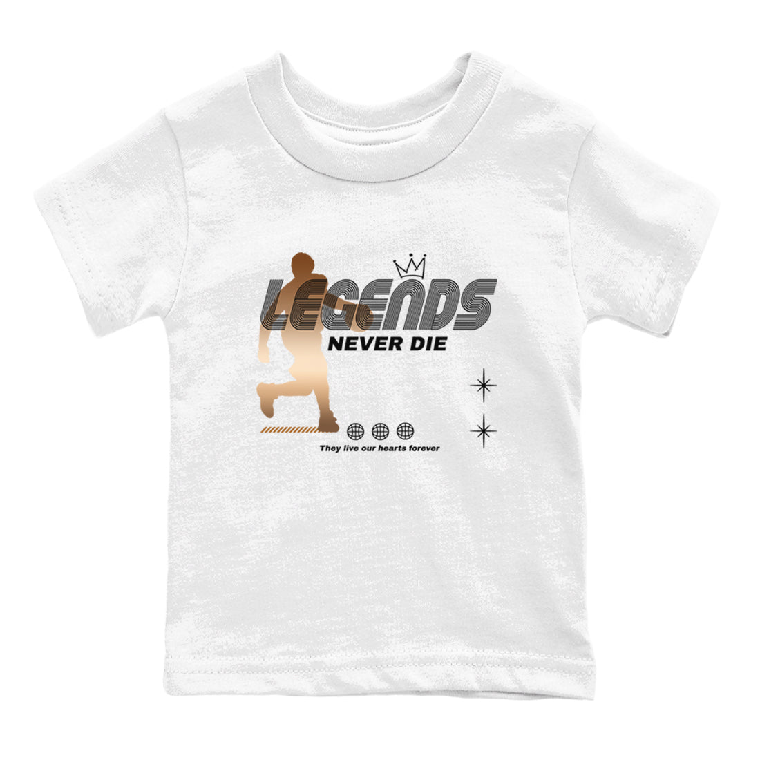 Foams One Metallic Copper shirts to match jordans Legends Never Die sneaker match tees Air Foamposite One Metallic Copper match shoes to clothes SNRT Sneaker Tees Youth Baby White 2 tee