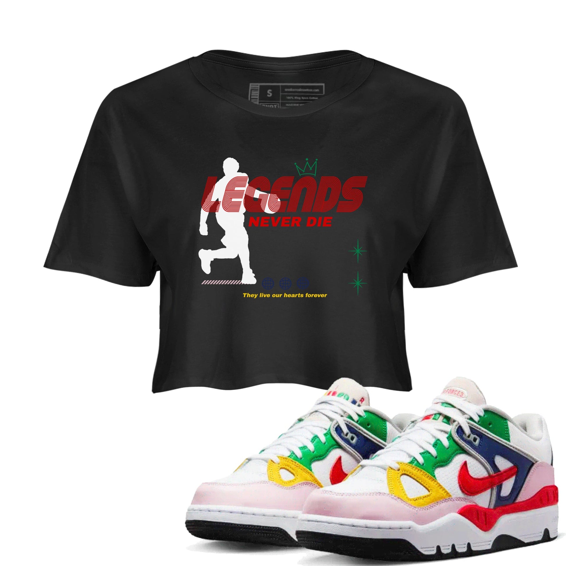 AF 3 Nigo shirtsto match jordans Legends Never Die sneaker match tees Air Force 3 Low x Nigo Blue Void and Tour Yellow match shoes to clothes SNRT Sneaker Tees unisex cotton Black 1 crop tee