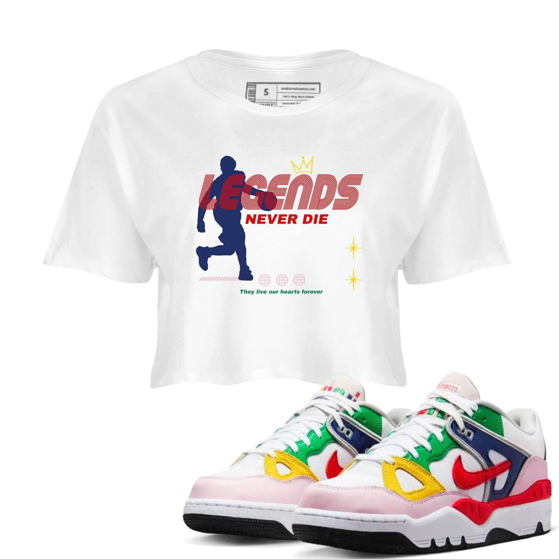 AF 3 Nigo shirtsto match jordans Legends Never Die sneaker match tees Air Force 3 Low x Nigo Blue Void and Tour Yellow match shoes to clothes SNRT Sneaker Tees unisex cotton White 1 crop tee