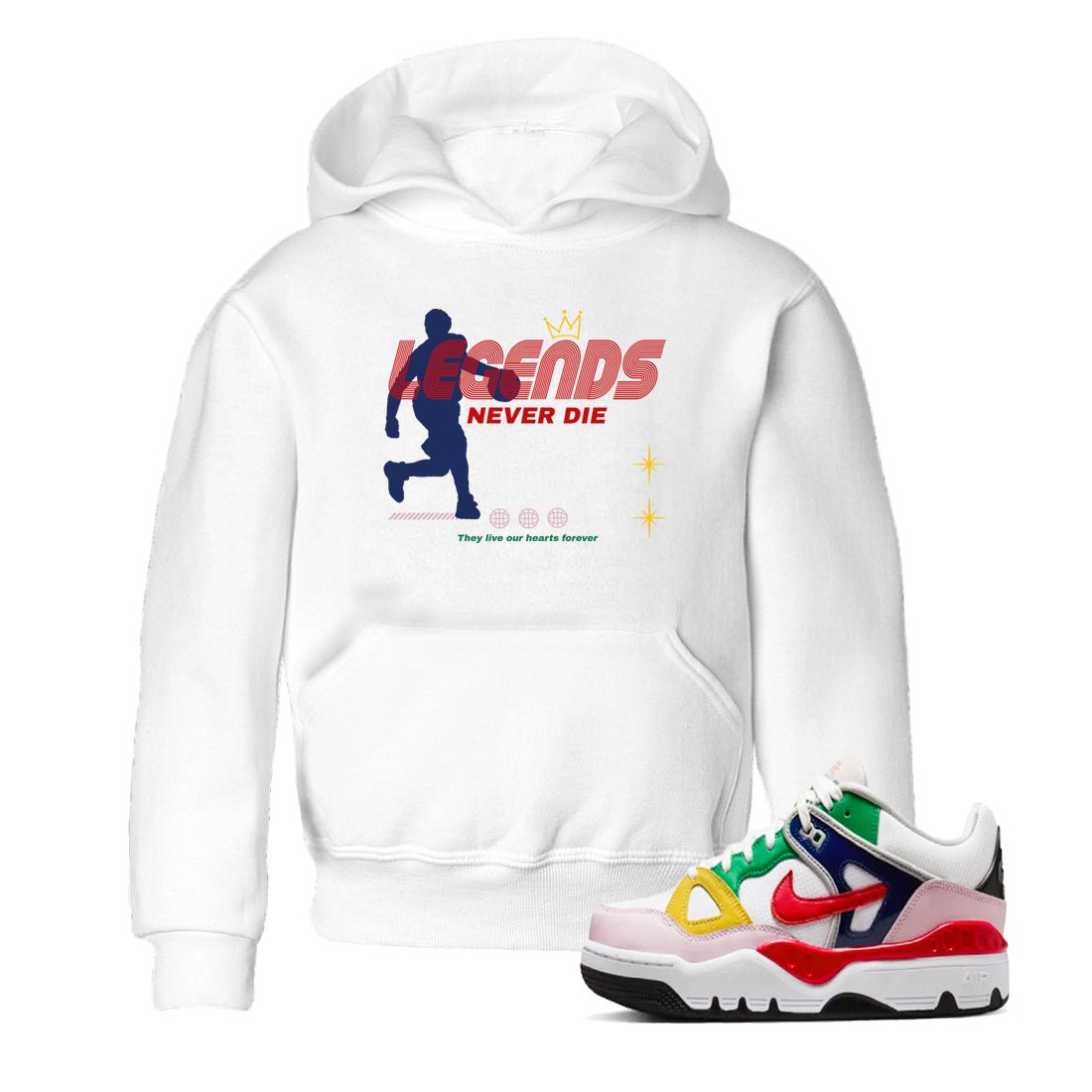 AF 3 Nigo shirtsto match jordans Legends Never Die sneaker match tees Air Force 3 Low x Nigo Blue Void and Tour Yellow match shoes to clothes SNRT Sneaker Tees Youth Baby White 1 tee