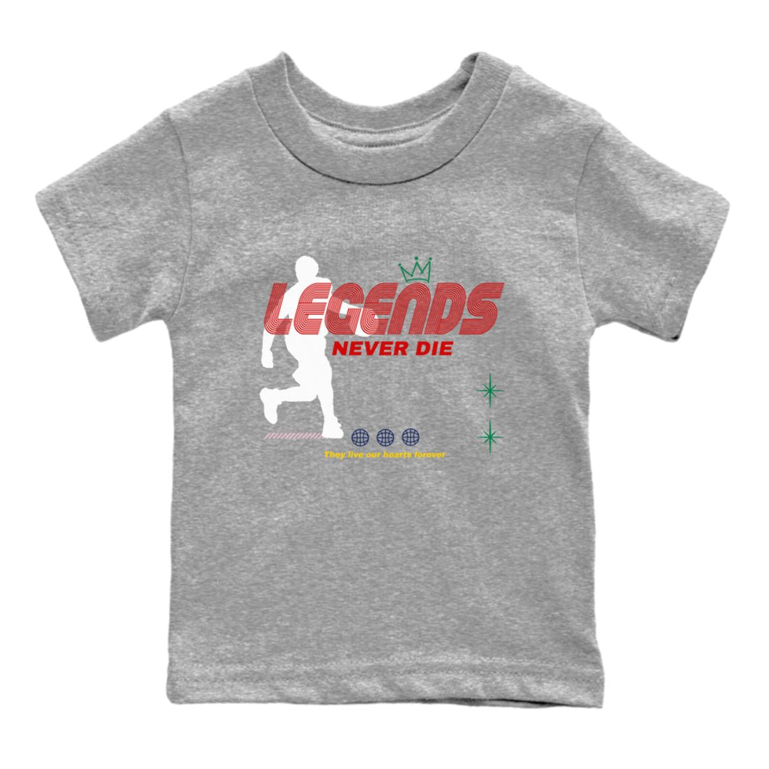 AF 3 Nigo shirtsto match jordans Legends Never Die sneaker match tees Air Force 3 Low x Nigo Blue Void and Tour Yellow match shoes to clothes SNRT Sneaker Tees Youth Baby Heather Grey 2 tee