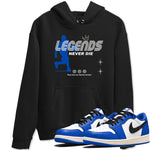 1s Game Royal shirts to match jordans Legends Never Die sneaker match tees Air Jordan 1 Retro Low OG Game Royal match shoes to clothes SNRT Sneaker Tees unisex cotton Black 1 shirts