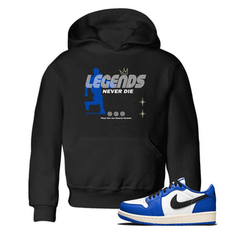 1s Game Royal shirts to match jordans Legends Never Die sneaker match tees Air Jordan 1 Retro Low OG Game Royal match shoes to clothes SNRT Sneaker Tees Youth Baby Black 1 tee