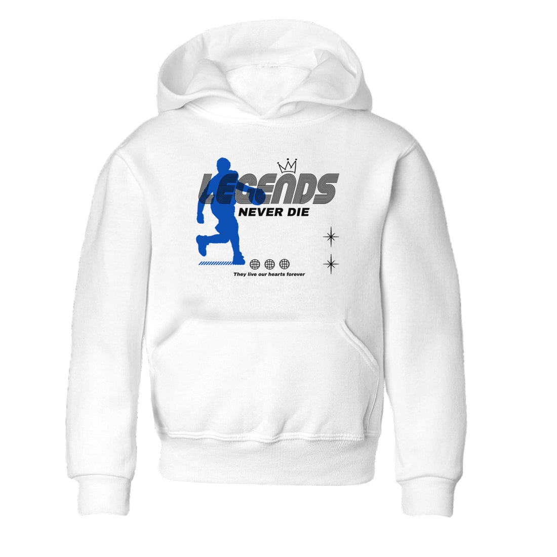 1s Game Royal shirts to match jordans Legends Never Die sneaker match tees Air Jordan 1 Retro Low OG Game Royal match shoes to clothes SNRT Sneaker Tees Youth Baby White 2 tee