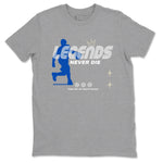 1s Game Royal shirts to match jordans Legends Never Die sneaker match tees Air Jordan 1 Retro Low OG Game Royal match shoes to clothes SNRT Sneaker Tees unisex cotton Heather Grey 2 shirts