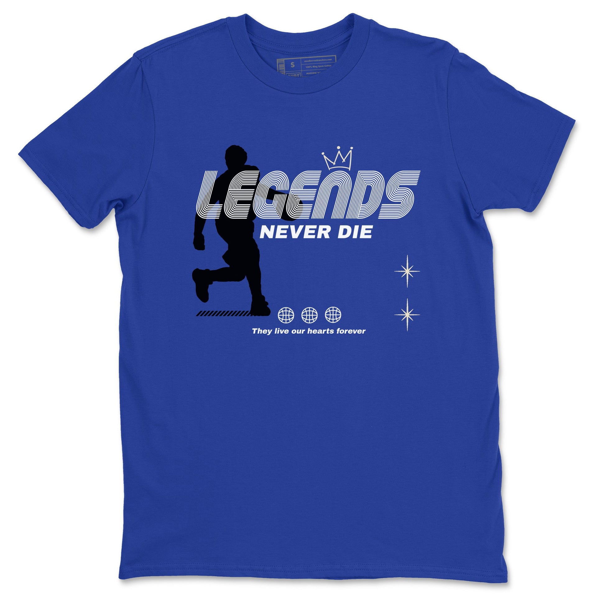 1s Game Royal shirts to match jordans Legends Never Die sneaker match tees Air Jordan 1 Retro Low OG Game Royal match shoes to clothes SNRT Sneaker Tees unisex cotton Royal Blue 2 shirts