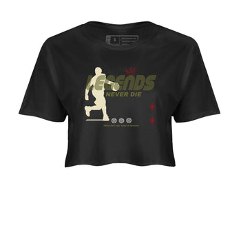 Jordan 1 Olive t shirts to match sneakers Legends Never Die sneaker match tees Air Jordan 1 Low x Travis Scott Reverse Olive tee SNRT Sneaker Tees unisex cotton Black 2 crop tee