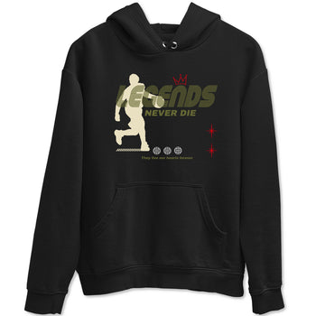 Jordan 1 Olive t shirts to match sneakers Legends Never Die sneaker match tees Air Jordan 1 Low x Travis Scott Reverse Olive tee SNRT Sneaker Tees unisex cotton Black 2 shirts