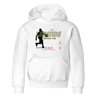 Jordan 1 Olive t shirts to match sneakers Legends Never Die sneaker match tees Air Jordan 1 Low x Travis Scott Reverse Olive tee SNRT Sneaker Tees Youth Baby White 2 tee