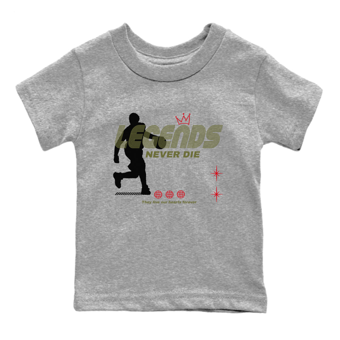 Jordan 1 Olive t shirts to match sneakers Legends Never Die sneaker match tees Air Jordan 1 Low x Travis Scott Reverse Olive tee SNRT Sneaker Tees Youth Baby Heather Grey 2 tee