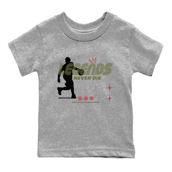 Jordan 1 Olive t shirts to match sneakers Legends Never Die sneaker match tees Air Jordan 1 Low x Travis Scott Reverse Olive tee SNRT Sneaker Tees Youth Baby Heather Grey 2 tee