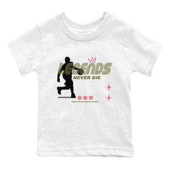 Jordan 1 Olive t shirts to match sneakers Legends Never Die sneaker match tees Air Jordan 1 Low x Travis Scott Reverse Olive tee SNRT Sneaker Tees Youth Baby White 2 tee