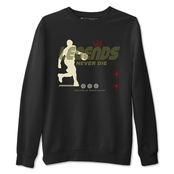 Jordan 1 Olive t shirts to match sneakers Legends Never Die sneaker match tees Air Jordan 1 Low x Travis Scott Reverse Olive tee SNRT Sneaker Tees unisex cotton Black 2 shirts