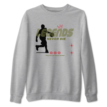 Jordan 1 Olive t shirts to match sneakers Legends Never Die sneaker match tees Air Jordan 1 Low x Travis Scott Reverse Olive tee SNRT Sneaker Tees unisex cotton Heather Grey 2 shirts