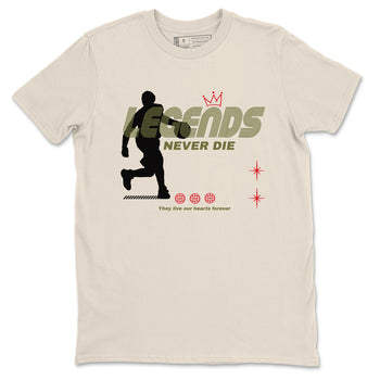 Jordan 1 Olive t shirts to match sneakers Legends Never Die sneaker match tees Air Jordan 1 Low x Travis Scott Reverse Olive tee SNRT Sneaker Tees unisex cotton Natural 2 shirts