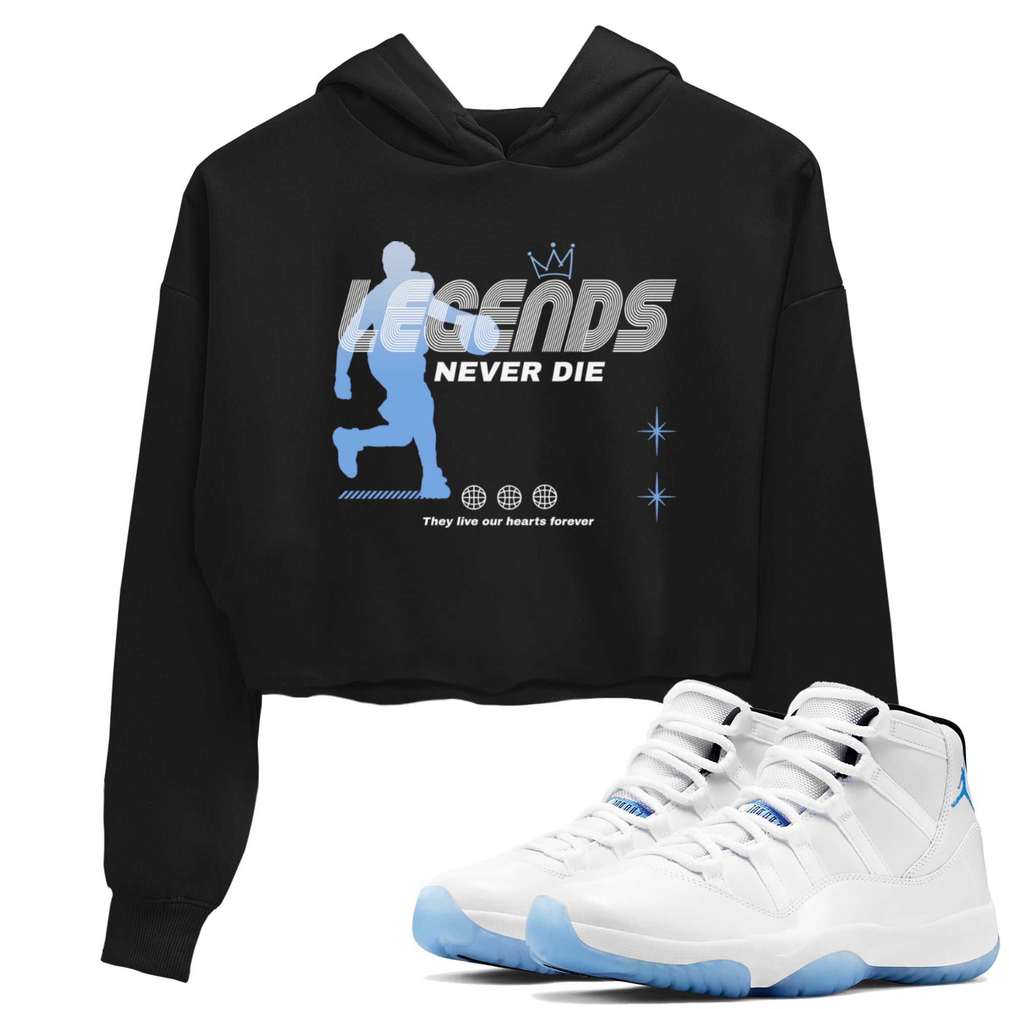 11s Legend Blue shirts to match jordans Legends Never Die sneaker match tees Air Jordan 11 Legend Blue match shoes to clothes SNRT Sneaker Tees unisex cotton Black 1 crop tee