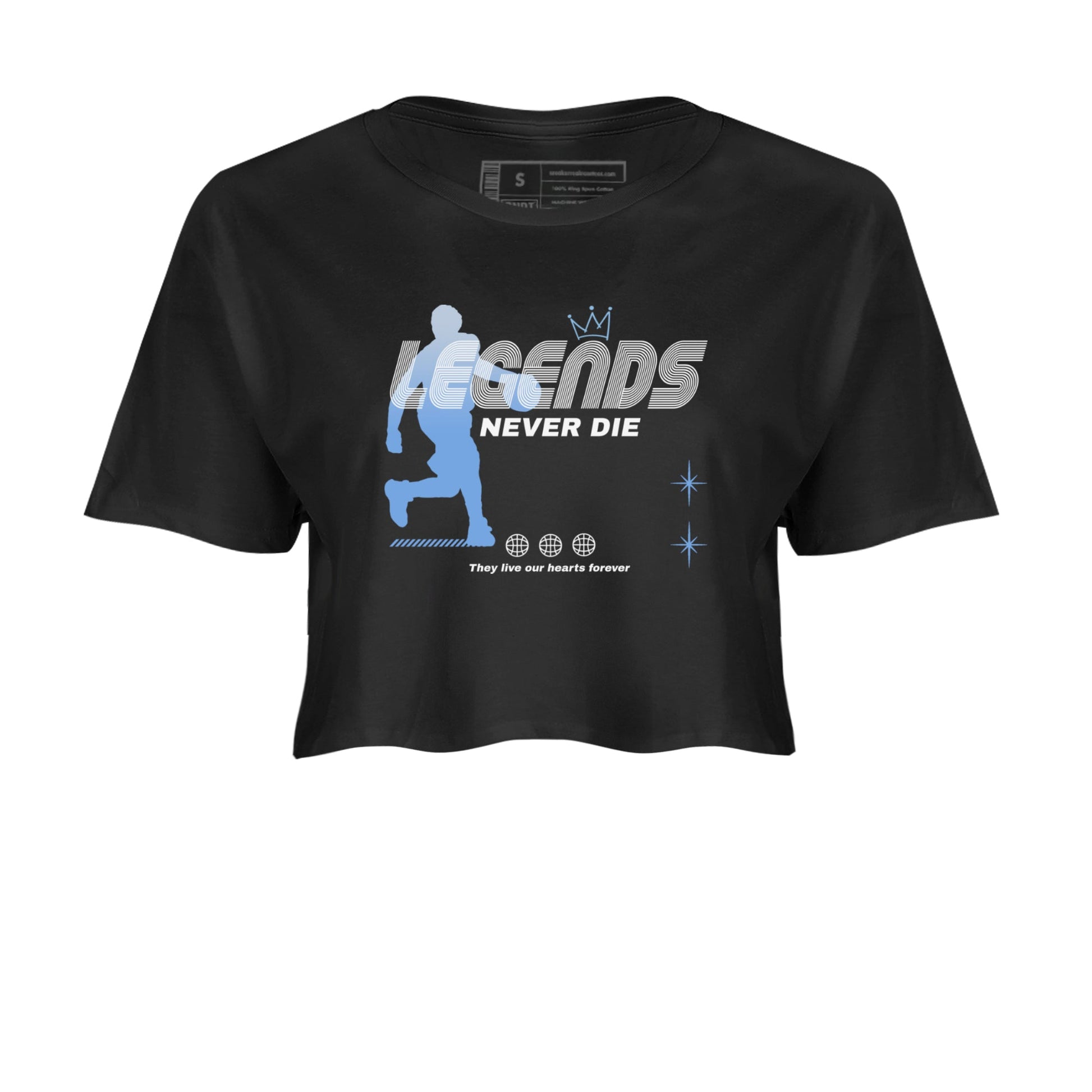 11s Legend Blue shirts to match jordans Legends Never Die sneaker match tees Air Jordan 11 Legend Blue match shoes to clothes SNRT Sneaker Tees unisex cotton Black 2 crop tee