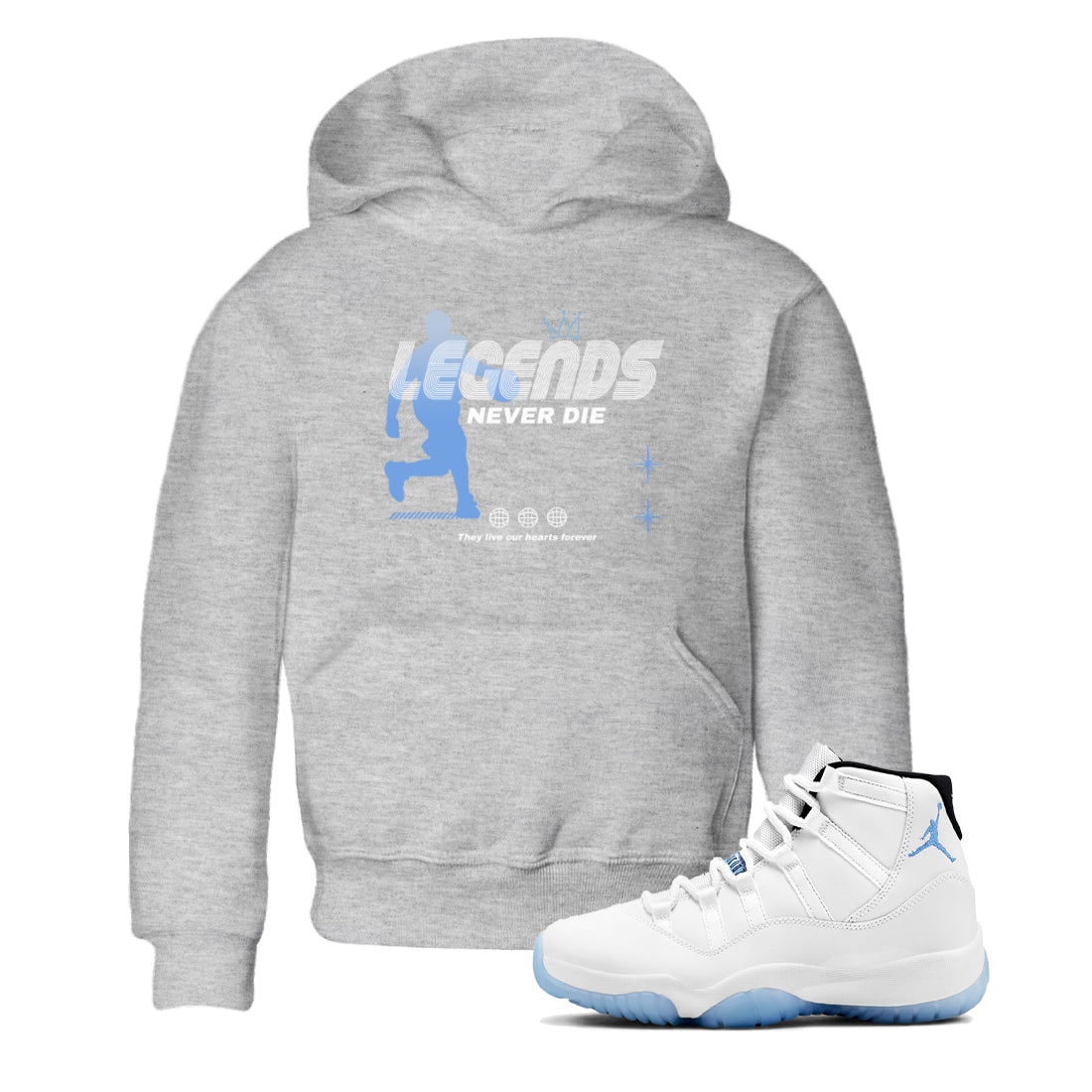 11s Legend Blue shirts to match jordans Legends Never Die sneaker match tees Air Jordan 11 Legend Blue match shoes to clothes SNRT Sneaker Tees Youth Baby Heather Grey 1 tee