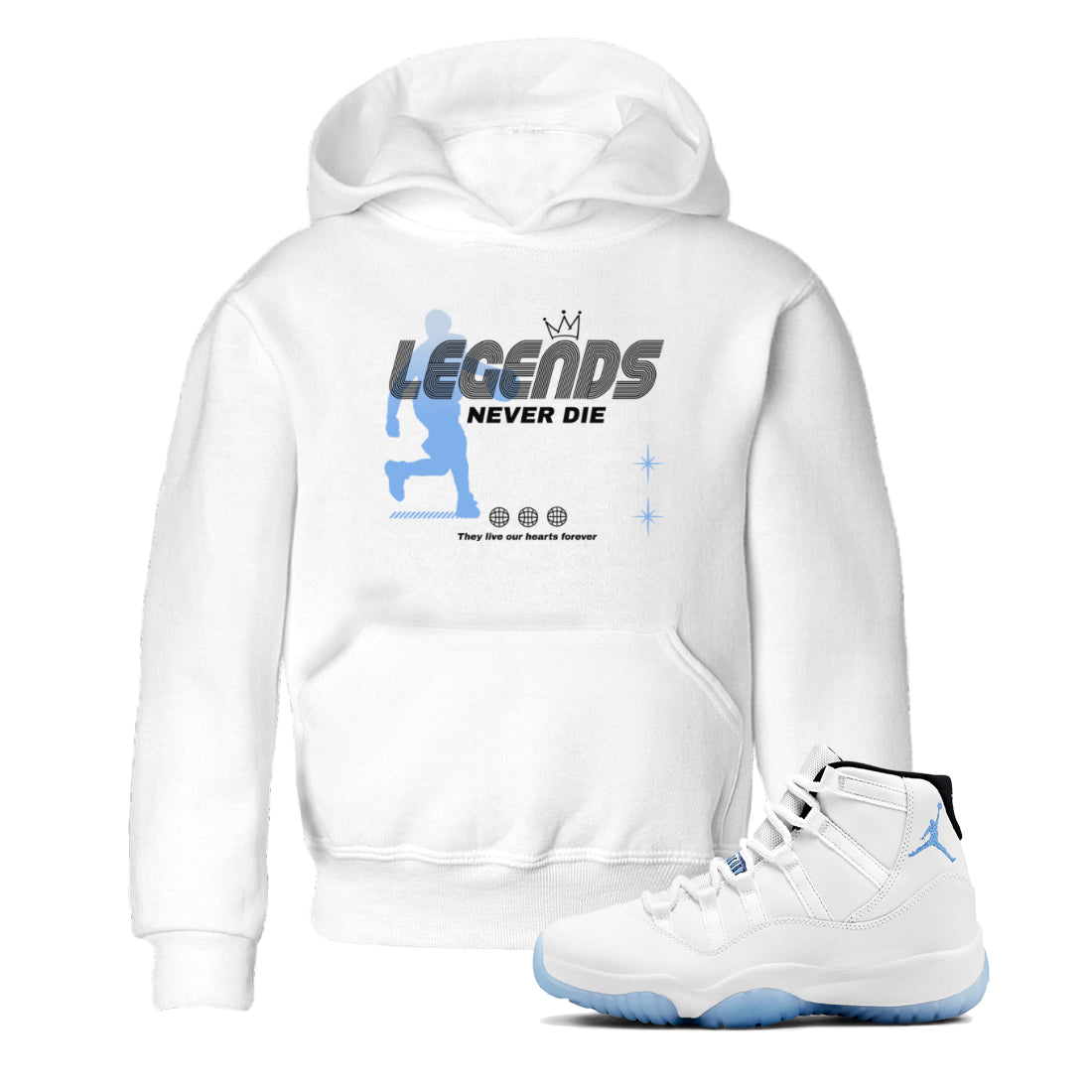 11s Legend Blue shirts to match jordans Legends Never Die sneaker match tees Air Jordan 11 Legend Blue match shoes to clothes SNRT Sneaker Tees Youth Baby White 1 tee