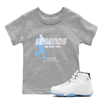 11s Legend Blue shirts to match jordans Legends Never Die sneaker match tees Air Jordan 11 Legend Blue match shoes to clothes SNRT Sneaker Tees Youth Baby Heather Grey 1 tee