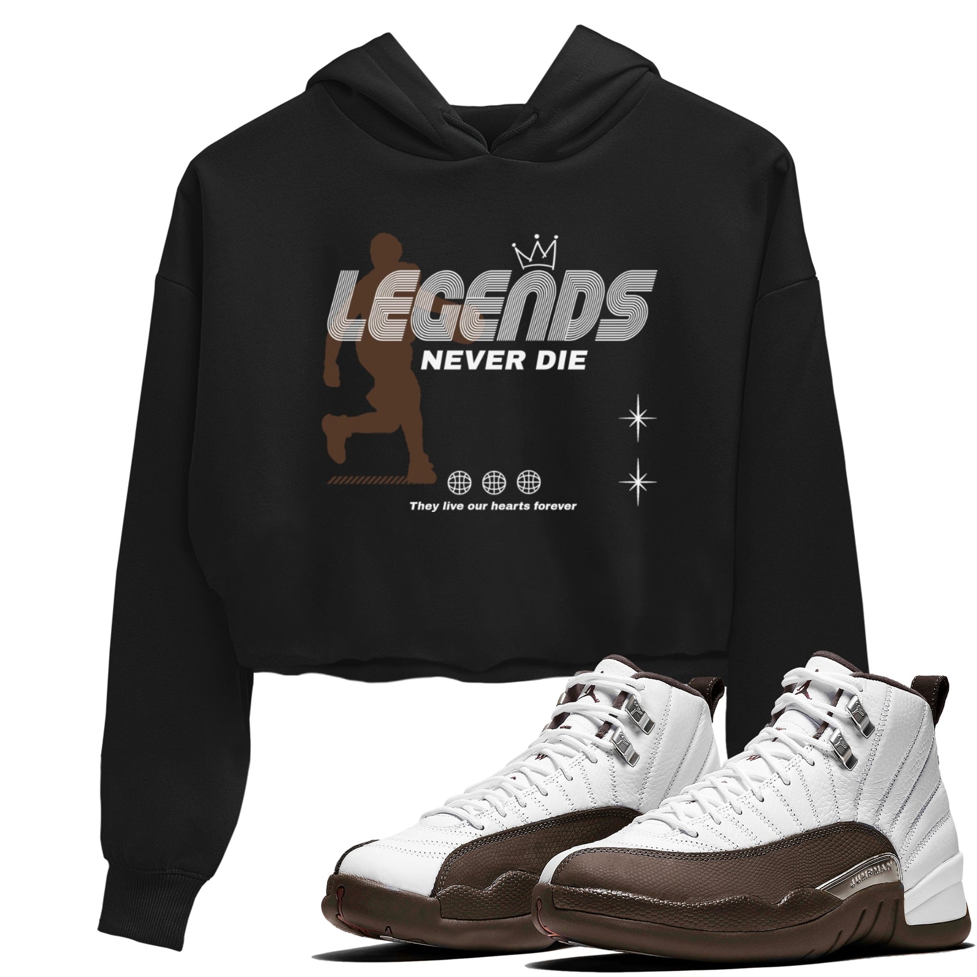 12s Baroque Brown shirts to match jordans Legends Never Die sneaker match tees Air Jordan 12 Baroque Brown match shoes to clothes SNRT Sneaker Tees unisex cotton Black 1 crop tee