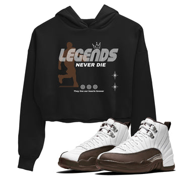 12s Baroque Brown shirts to match jordans Legends Never Die sneaker match tees Air Jordan 12 Baroque Brown match shoes to clothes SNRT Sneaker Tees unisex cotton Black 1 crop tee