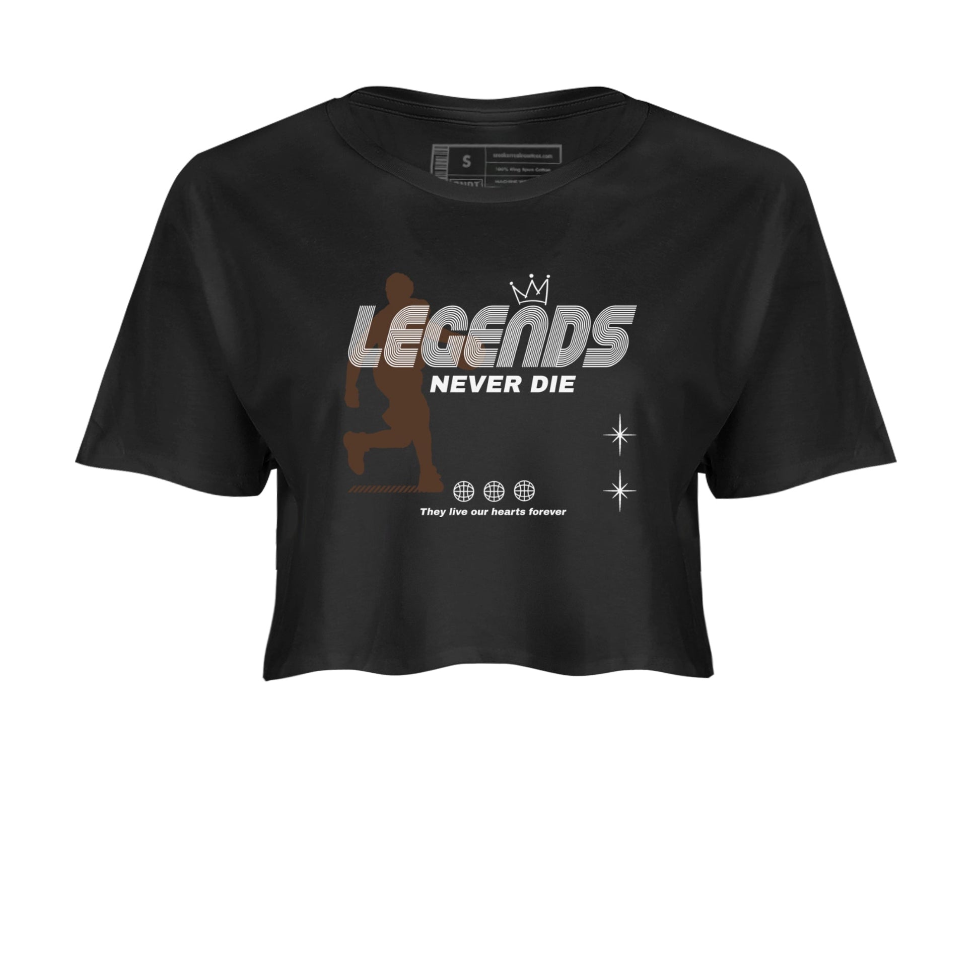 12s Baroque Brown shirts to match jordans Legends Never Die sneaker match tees Air Jordan 12 Baroque Brown match shoes to clothes SNRT Sneaker Tees unisex cotton Black 2 crop tee