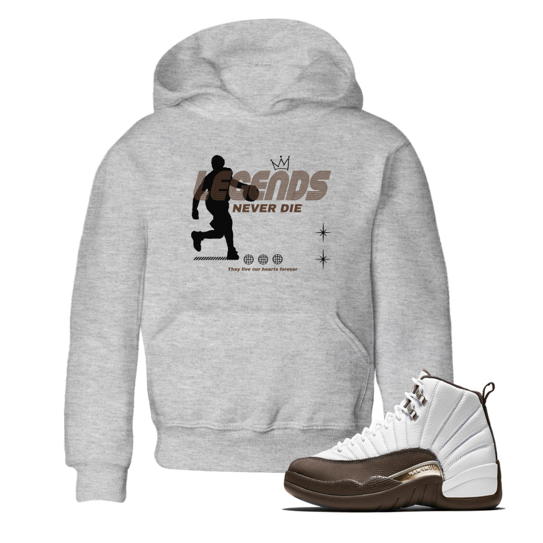 12s Baroque Brown shirts to match jordans Legends Never Die sneaker match tees Air Jordan 12 Baroque Brown match shoes to clothes SNRT Sneaker Tees Youth Baby Heather Grey 1 tee
