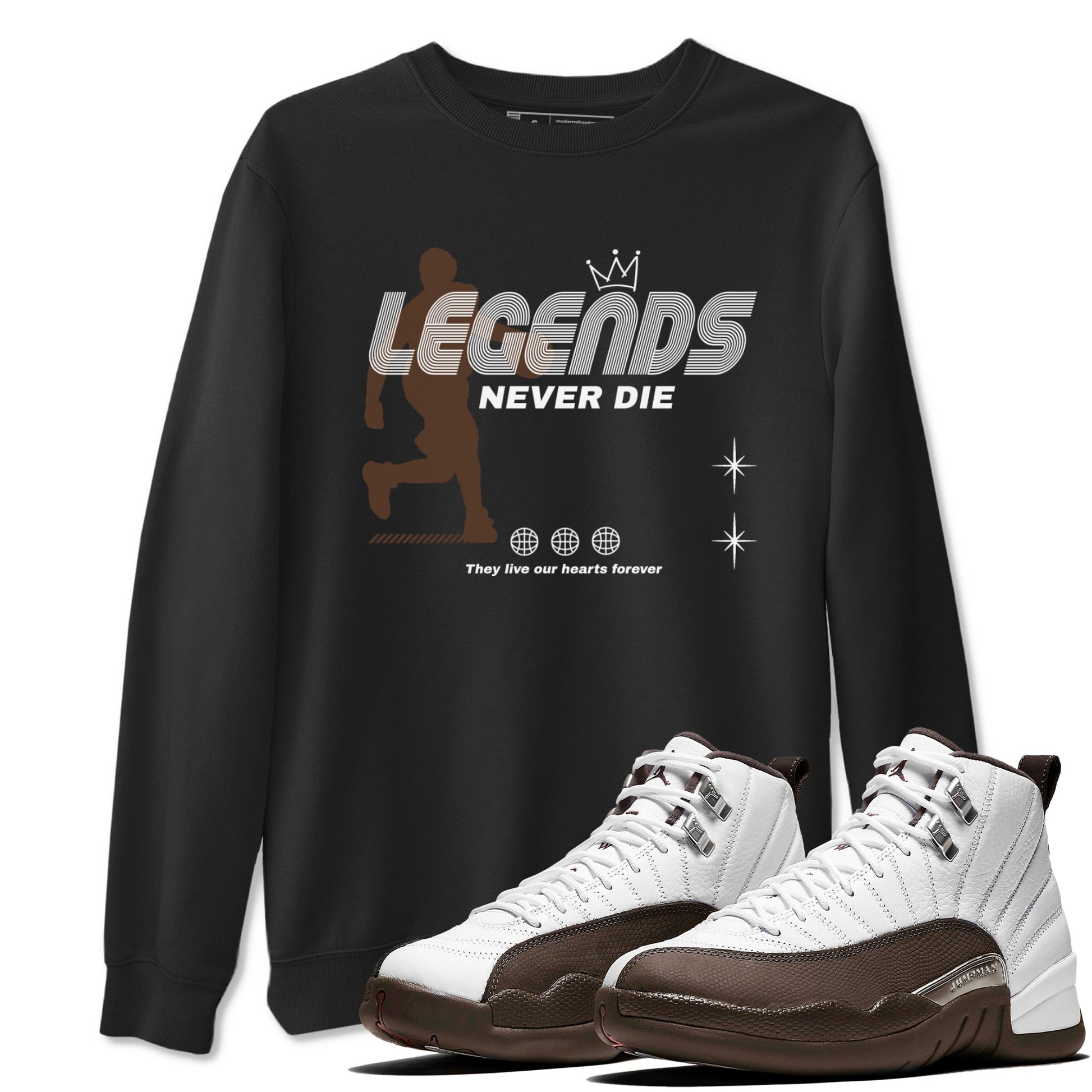 12s Baroque Brown shirts to match jordans Legends Never Die sneaker match tees Air Jordan 12 Baroque Brown match shoes to clothes SNRT Sneaker Tees unisex cotton Black 1 shirts