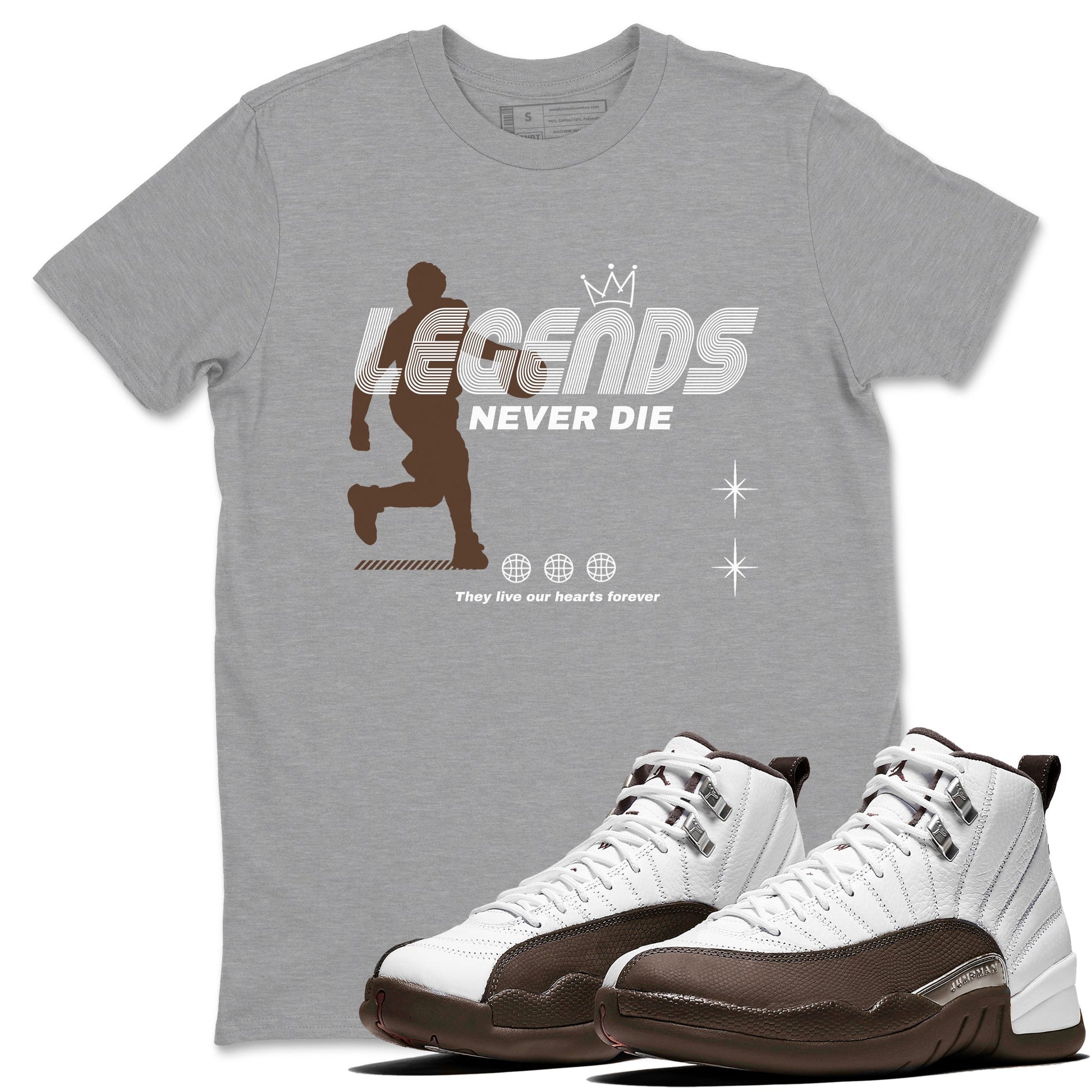 12s Baroque Brown shirts to match jordans Legends Never Die sneaker match tees Air Jordan 12 Baroque Brown match shoes to clothes SNRT Sneaker Tees unisex cotton Heather Grey 1 shirts