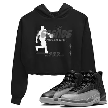 12s Black Wolf Grey shirts to match jordans Legends Never Die sneaker match tees Air Jordan 12 Black Wolf Grey match shoes to clothes SNRT Sneaker Tees unisex cotton Black 1 crop tee